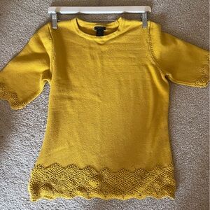 Ann Taylor Factory Yellow Short Sleeve Crew Neck Crochet Knit Sweater